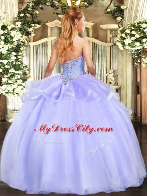 Beauteous Lavender Lace Up Strapless Appliques 15th Birthday Dress Organza Sleeveless