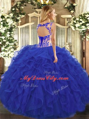 Stunning Scoop Cap Sleeves Lace Up Quinceanera Gowns Teal Organza