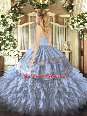 Fancy Green Sweetheart Zipper Embroidery and Ruffles 15 Quinceanera Dress Sleeveless