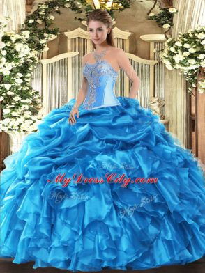 Floor Length Ball Gowns Sleeveless Baby Blue Quinceanera Dress Lace Up