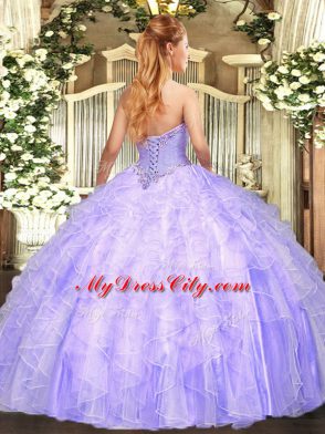 Hot Sale Light Blue Tulle Lace Up Vestidos de Quinceanera Sleeveless Floor Length Appliques and Ruffles