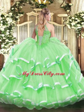 Lavender Vestidos de Quinceanera Military Ball and Sweet 16 and Quinceanera with Beading Halter Top Sleeveless Lace Up