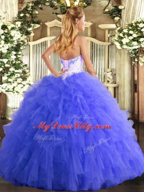 Attractive Sweetheart Sleeveless Tulle Ball Gown Prom Dress Beading and Ruffles Lace Up