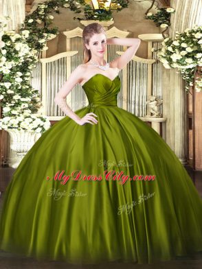 Sweetheart Sleeveless Zipper Quinceanera Dress Olive Green Organza