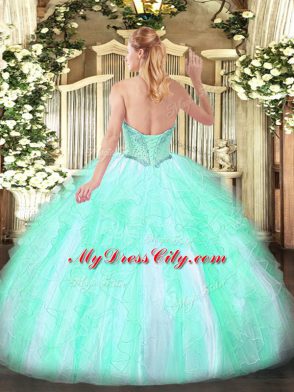 Latest Apple Green Sleeveless Floor Length Beading and Ruffles Lace Up Quinceanera Gowns