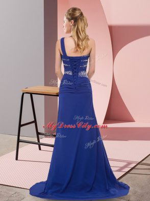 Dynamic Blue Sleeveless Floor Length Beading Lace Up Evening Dress