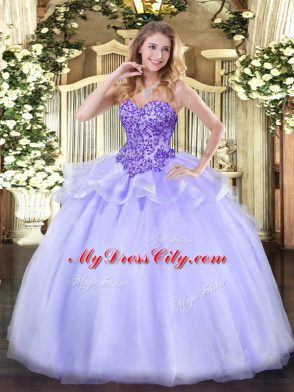 Lavender Sweetheart Neckline Appliques Ball Gown Prom Dress Sleeveless Lace Up