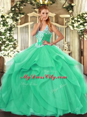 Custom Made Turquoise Sleeveless Tulle Lace Up Ball Gown Prom Dress for Military Ball and Sweet 16 and Quinceanera