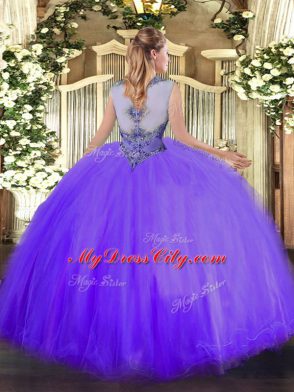 Floor Length Zipper Quinceanera Dresses Lavender for Sweet 16 and Quinceanera with Beading