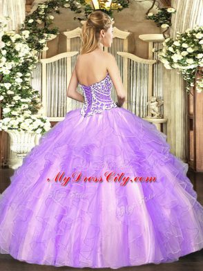 Beading and Ruffles Ball Gown Prom Dress Lavender Lace Up Sleeveless Floor Length