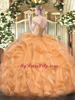 Dynamic Yellow Green Ball Gowns Beading and Ruffles 15 Quinceanera Dress Lace Up Organza Sleeveless Floor Length