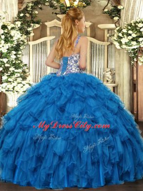 Sophisticated Royal Blue Ball Gowns Beading and Ruffles Quinceanera Gown Lace Up Organza Sleeveless Floor Length