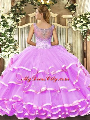 Lilac Sleeveless Beading and Ruffled Layers Floor Length 15 Quinceanera Dress