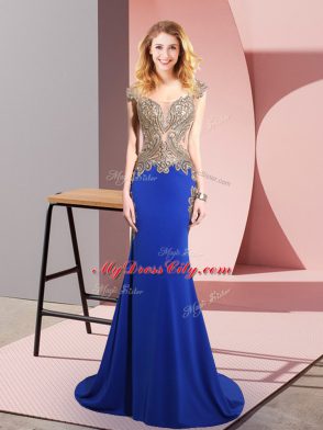 Sleeveless Sweep Train Beading Side Zipper Dress for Prom