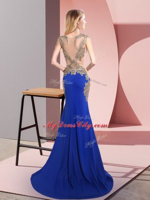 Sleeveless Sweep Train Beading Side Zipper Dress for Prom