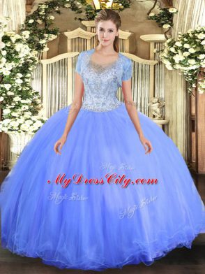 Superior Floor Length Ball Gowns Sleeveless Blue Sweet 16 Dress Clasp Handle