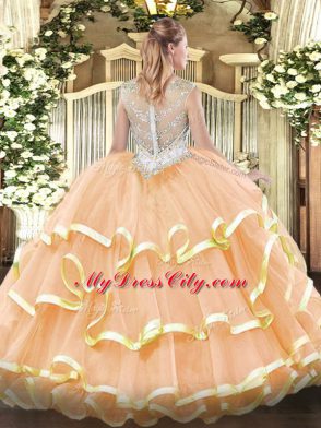 Gorgeous Yellow Green and Light Yellow Scoop Zipper Beading and Ruffled Layers 15th Birthday Dress Sleeveless