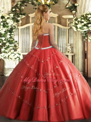 Custom Made Sleeveless Lace Up Floor Length Appliques Quince Ball Gowns