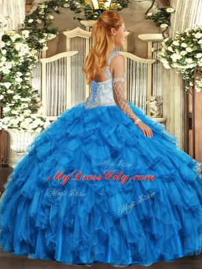 Exceptional Ball Gowns Vestidos de Quinceanera Baby Blue Scoop Organza Sleeveless Floor Length Lace Up