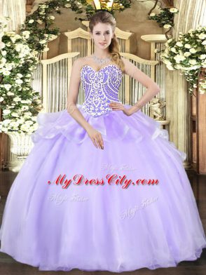 Beading Quinceanera Gown Lavender Lace Up Sleeveless Floor Length