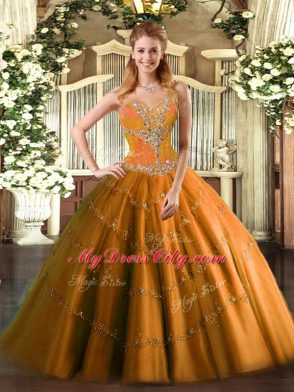 Beading Quinceanera Dress Orange Lace Up Sleeveless Floor Length