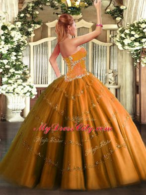 Beading Quinceanera Dress Orange Lace Up Sleeveless Floor Length