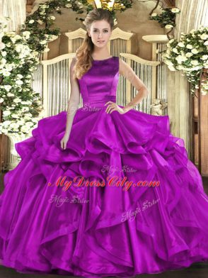 Purple Lace Up Sweet 16 Dresses Ruffles Sleeveless Floor Length