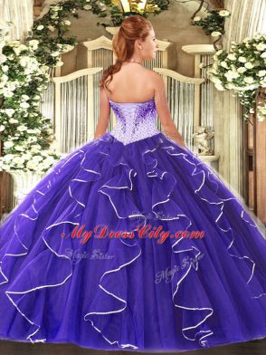 Floor Length Purple Quince Ball Gowns Sweetheart Cap Sleeves Lace Up