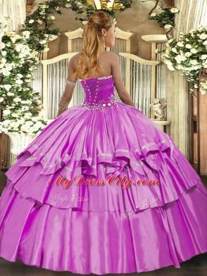 New Style Strapless Sleeveless Lace Up Quinceanera Gowns Lilac Organza and Taffeta