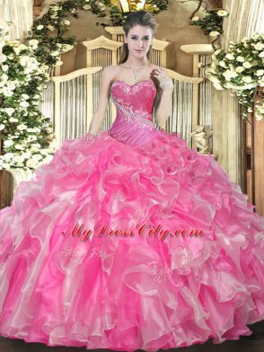 Sleeveless Lace Up Floor Length Beading and Ruffles Quinceanera Gown