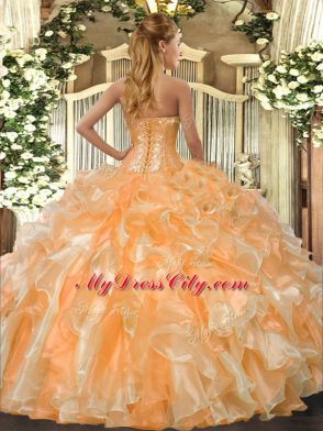 Sleeveless Lace Up Floor Length Beading and Ruffles Quinceanera Gown