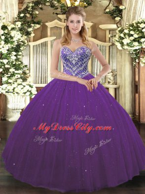 Elegant Tulle Sleeveless Floor Length Sweet 16 Dresses and Beading