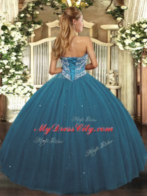 Elegant Tulle Sleeveless Floor Length Sweet 16 Dresses and Beading