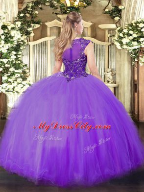 Fitting Beading Sweet 16 Dresses Lilac Zipper Sleeveless Floor Length