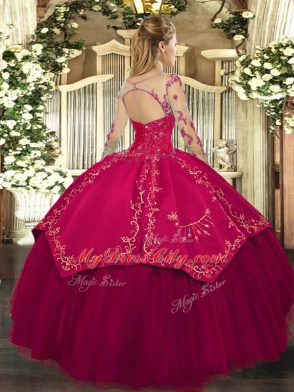 Long Sleeves Lace Up Floor Length Lace and Embroidery Quinceanera Gown