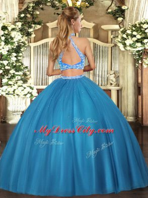 Luxurious Tulle Sleeveless Floor Length Sweet 16 Dresses and Beading