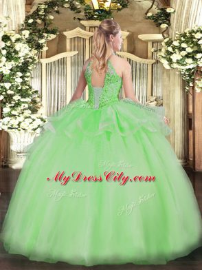 Noble Ball Gowns Organza Halter Top Sleeveless Beading Floor Length Lace Up Ball Gown Prom Dress