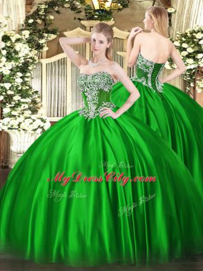 Pretty Floor Length Green Quinceanera Gowns Strapless Sleeveless Lace Up