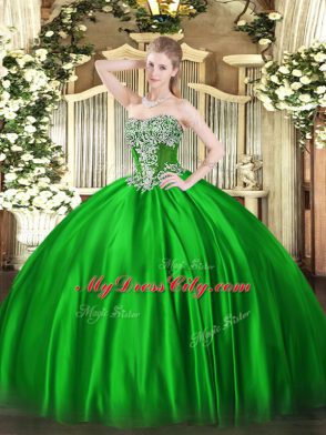 Pretty Floor Length Green Quinceanera Gowns Strapless Sleeveless Lace Up