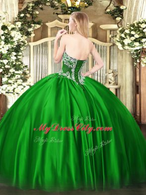 Pretty Floor Length Green Quinceanera Gowns Strapless Sleeveless Lace Up