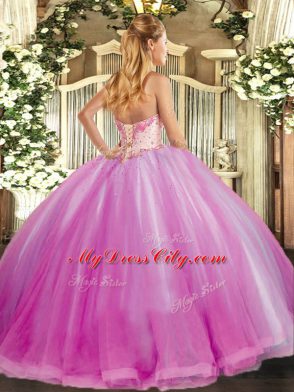 Popular Fuchsia Ball Gowns Beading and Ruffles 15th Birthday Dress Lace Up Tulle Sleeveless Floor Length