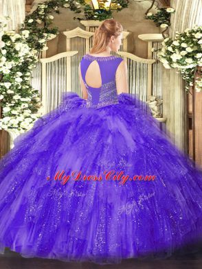 Shining Sleeveless Lace Up Floor Length Beading and Ruffles Sweet 16 Dresses