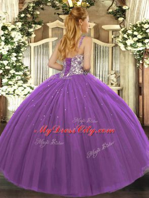 Straps Sleeveless Tulle Sweet 16 Dress Beading and Appliques Lace Up