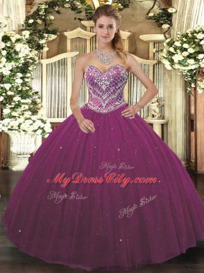 Elegant Burgundy 15 Quinceanera Dress Military Ball and Sweet 16 and Quinceanera with Beading Sweetheart Sleeveless Lace Up