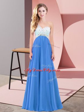 One Shoulder Sleeveless Chiffon Prom Dress Beading Criss Cross