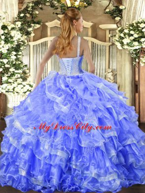 Lavender Lace Up High-neck Beading and Ruffled Layers Quinceanera Dresses Organza Sleeveless