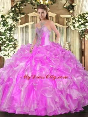 Shining Organza Sleeveless Floor Length Quinceanera Gowns and Beading and Ruffles