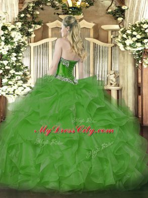 Green Lace Up Sweetheart Beading and Ruffles Sweet 16 Quinceanera Dress Organza Sleeveless