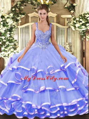 Luxury Sleeveless Lace Up Floor Length Beading and Ruffled Layers Vestidos de Quinceanera