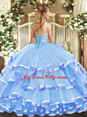 Luxury Sleeveless Lace Up Floor Length Beading and Ruffled Layers Vestidos de Quinceanera